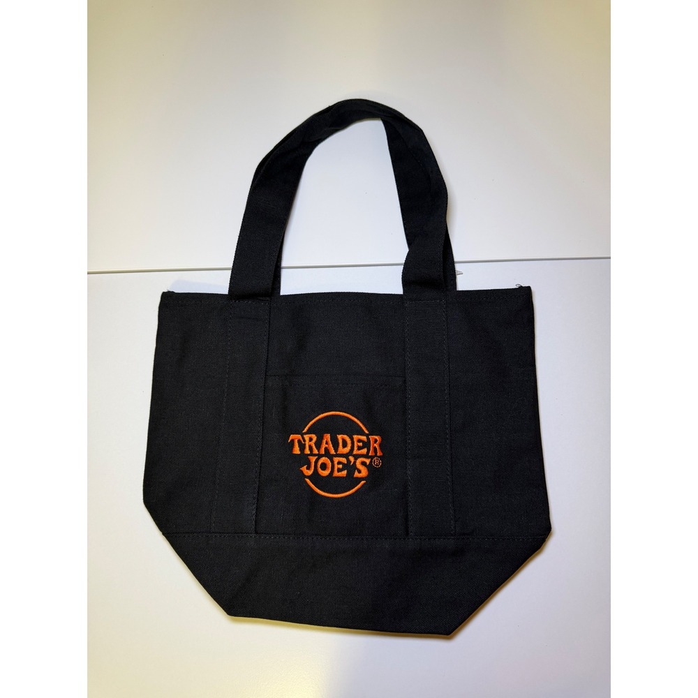 Trader Joe's Trick or Treat Mini Canvas Tote Bag Black Orange Halloween NWT
